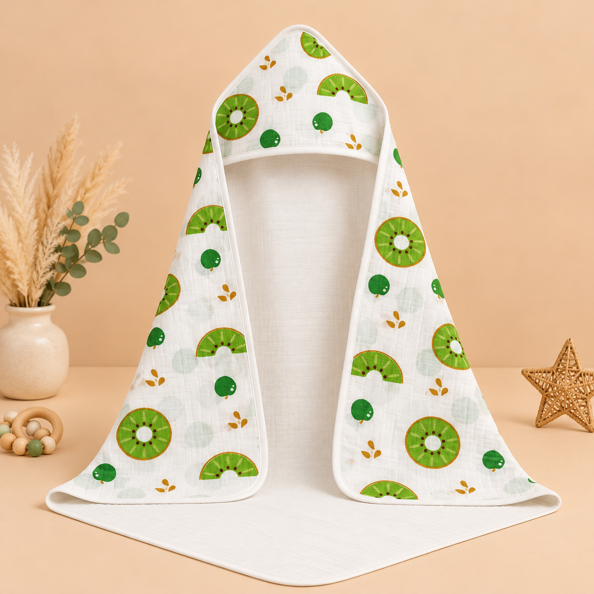 Green Kiwi Muslin Hooded Towel
