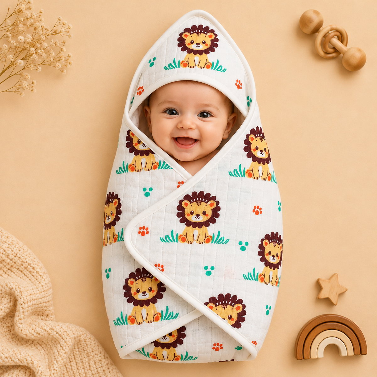 Lion Muslin Hooded Towel