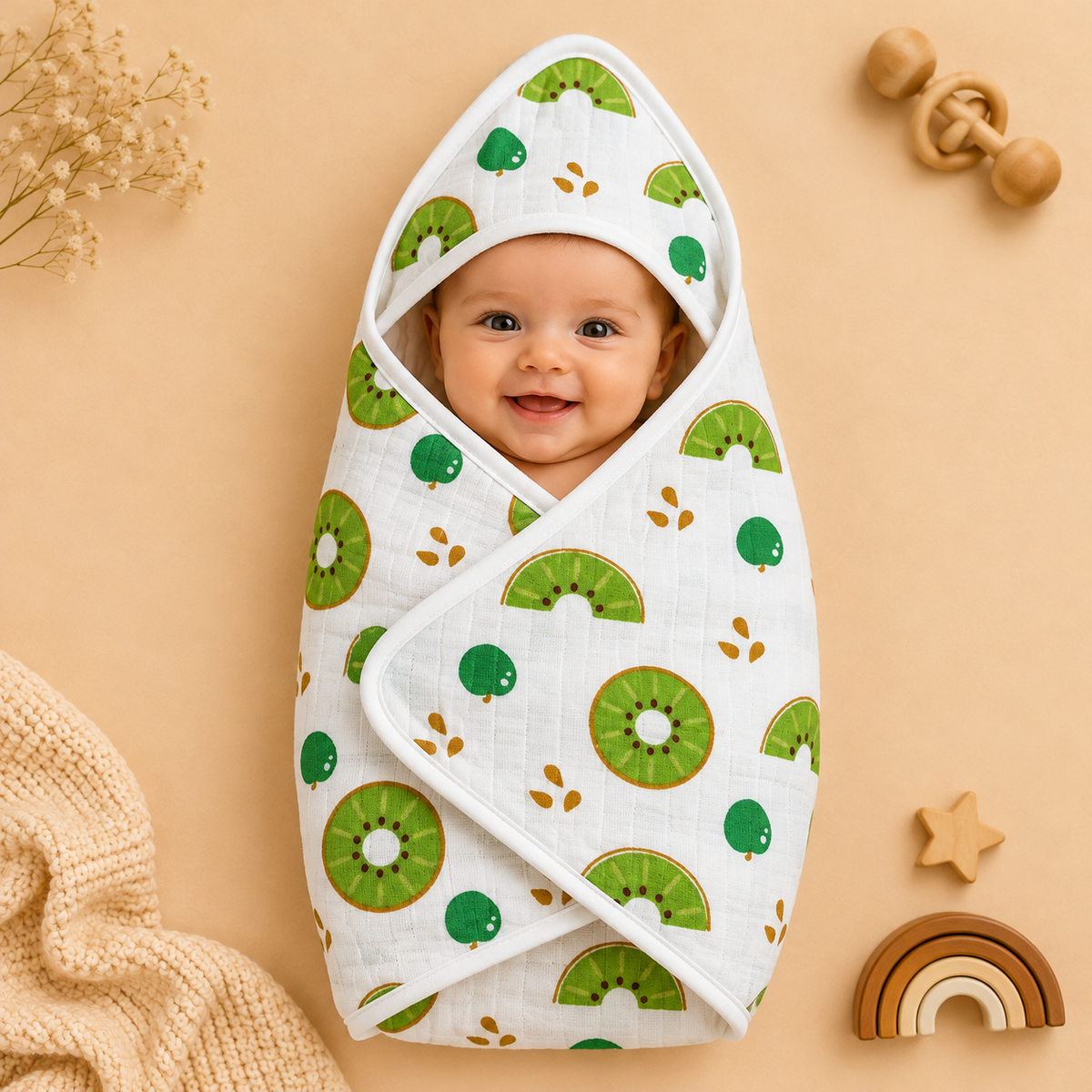 Green Kiwi Muslin Hooded Towel