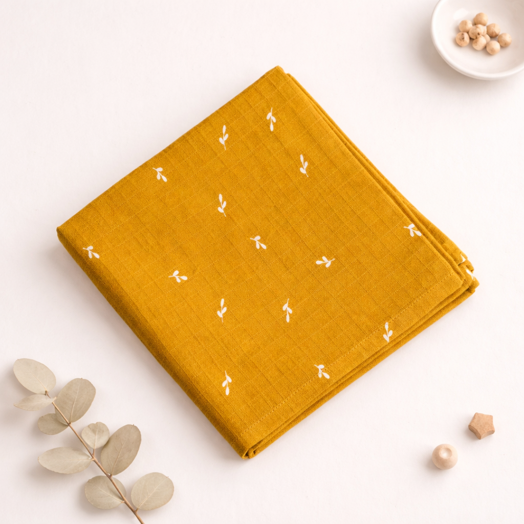Mustard Flowers Muslin Swaddle