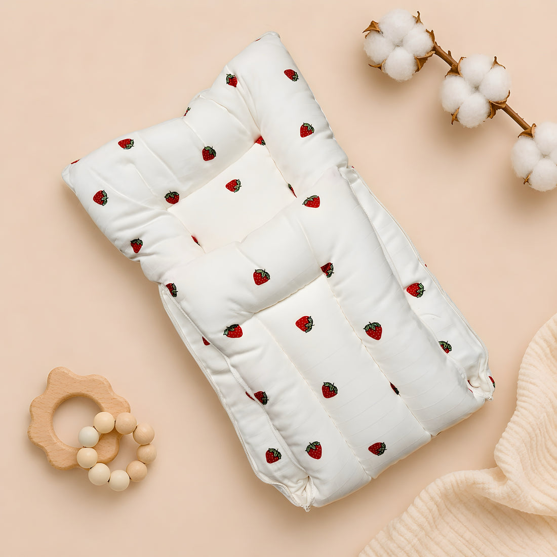 Tiny Strawberries Muslin Carry Bed