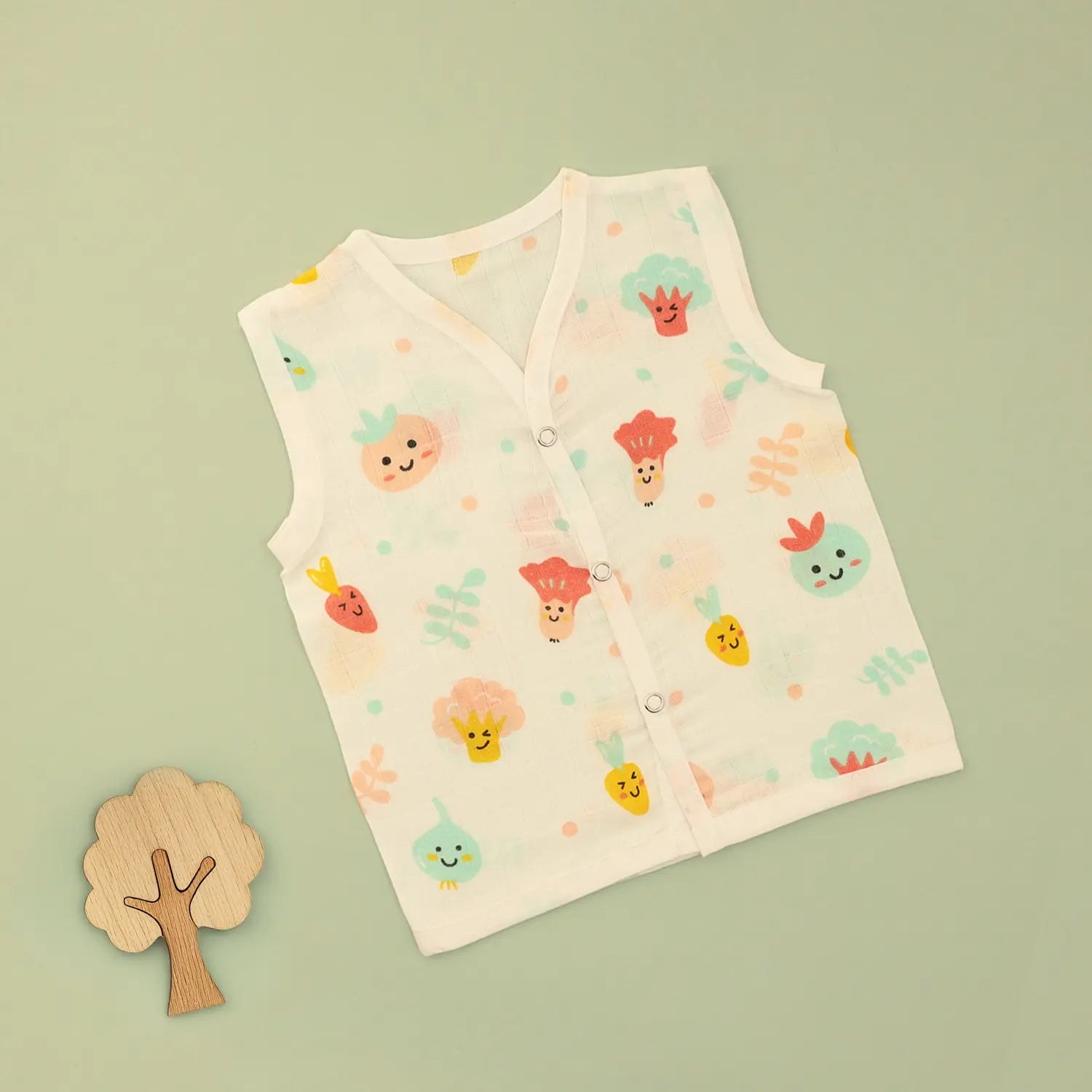Smiley Veggies Muslin Button Jabla