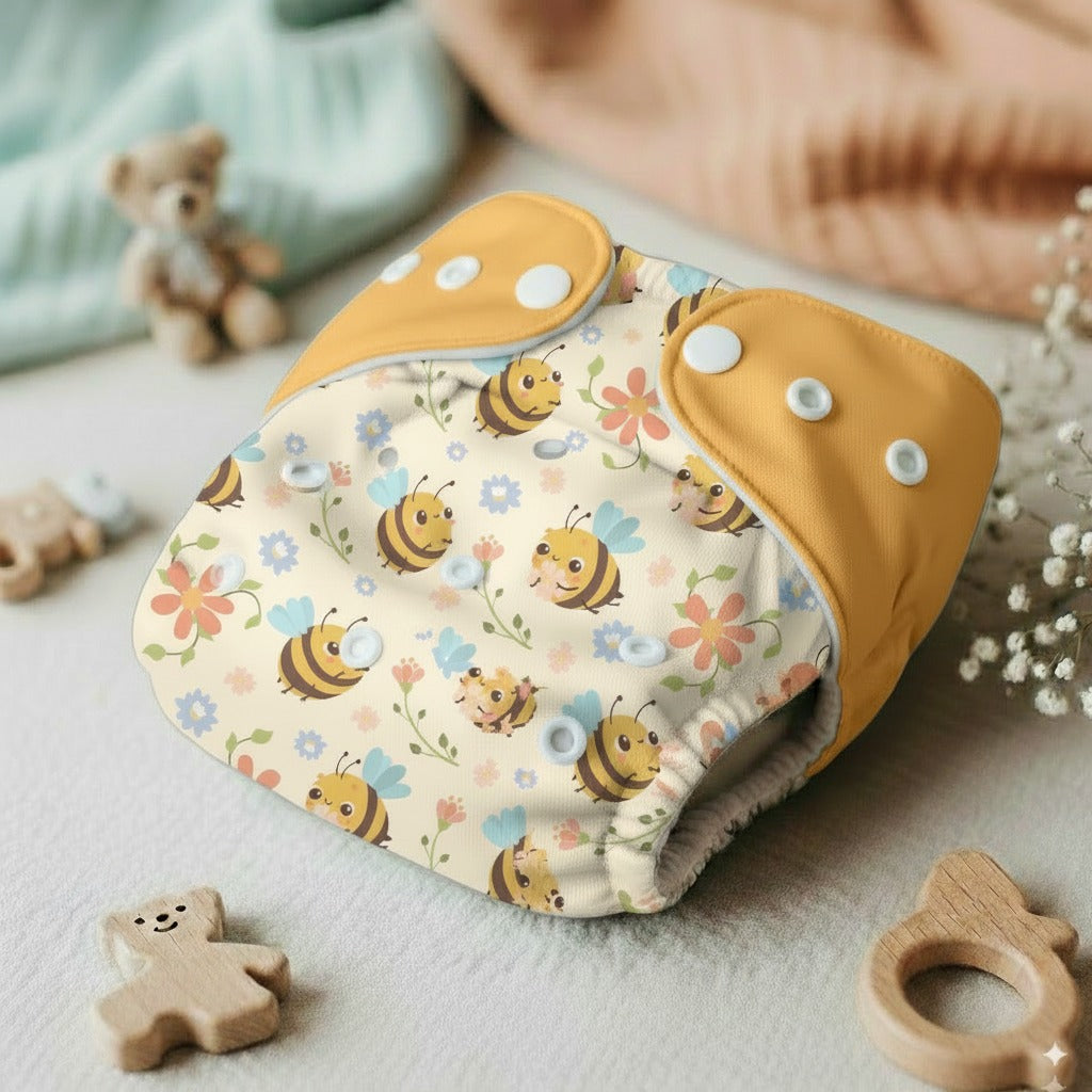 Reusable Cloth Diaper-Bees(Yellow)