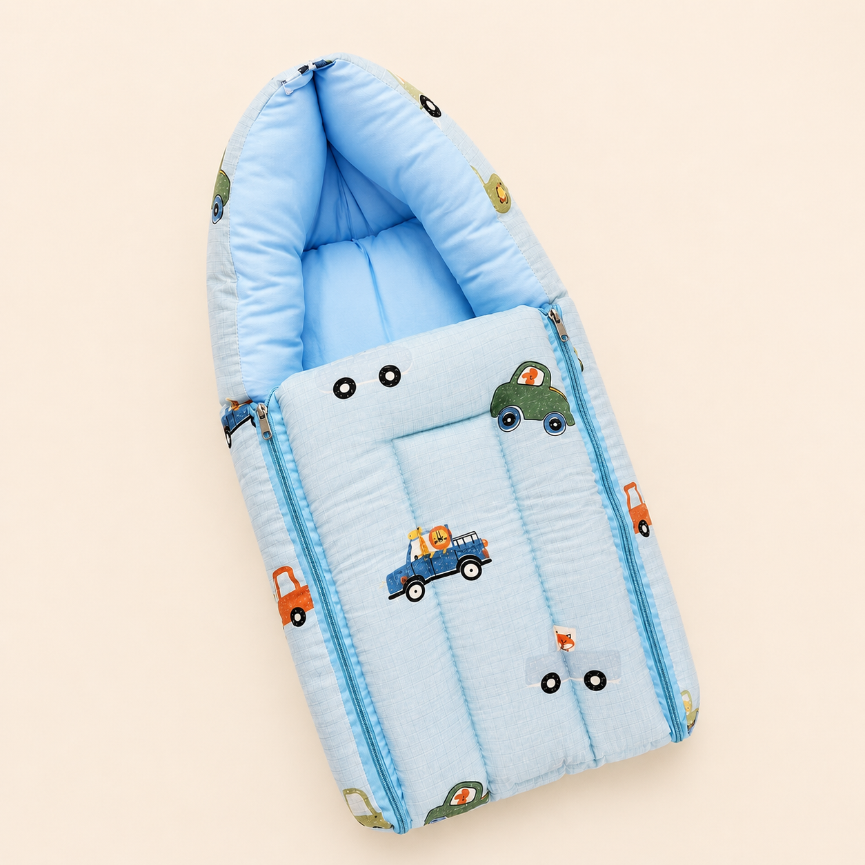 Sky Blue Cars Muslin Carry Bed