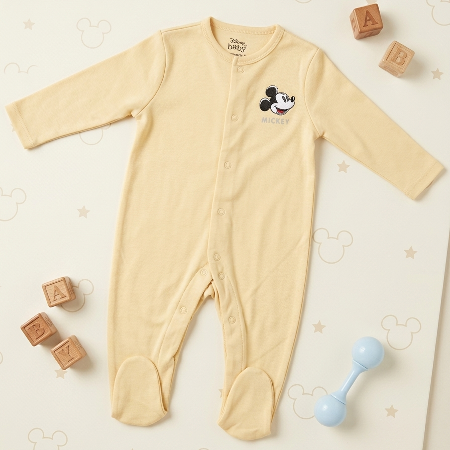 Cream Yellow Mickey Mouse Footed Romper