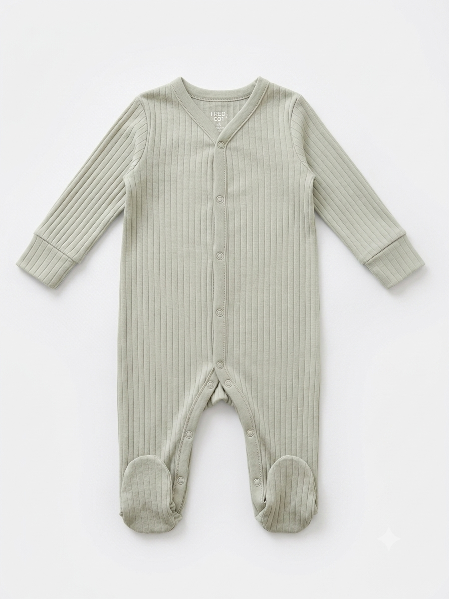 Sage Green Ribbed Footed Romper