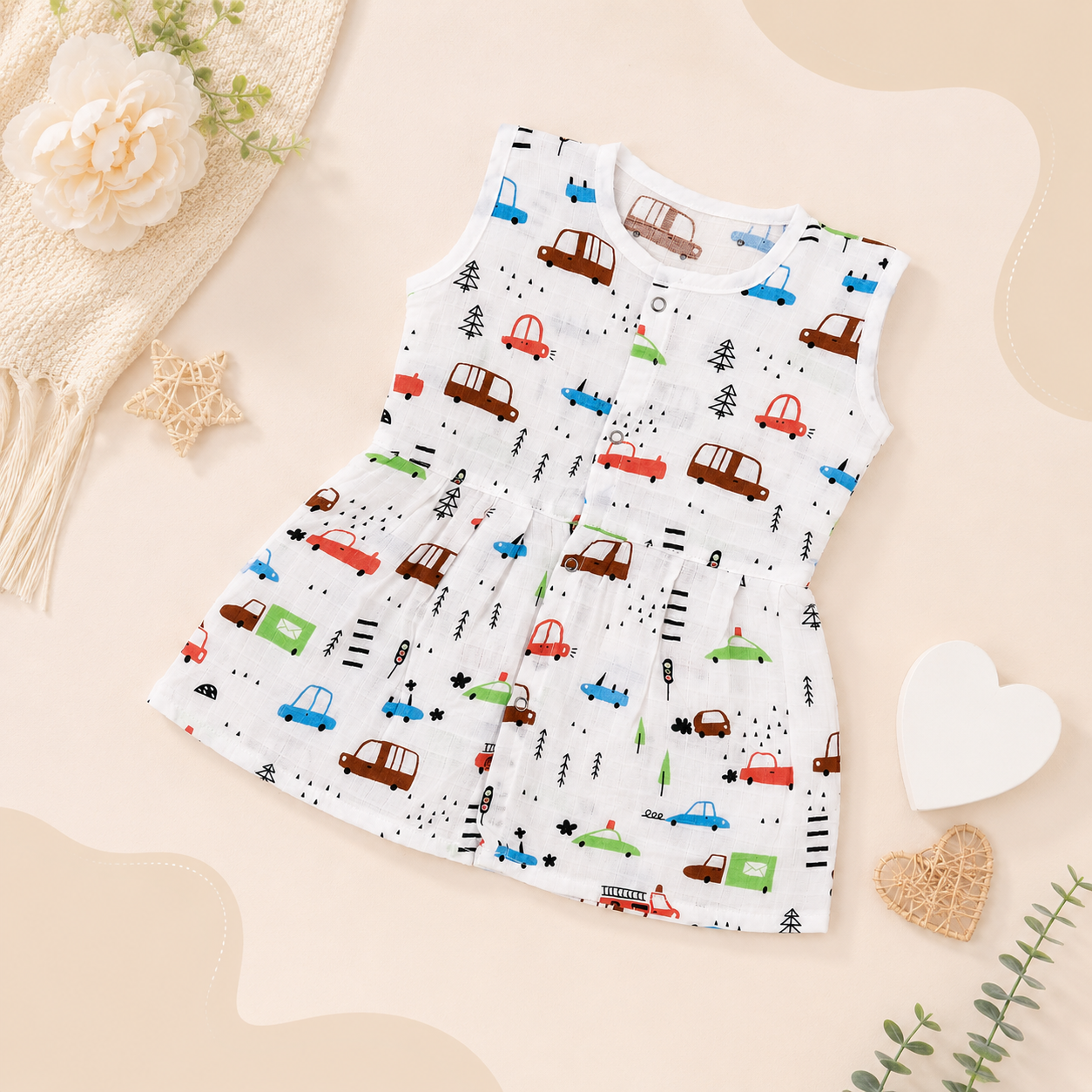 Colorful Cars Sleeveless Frock