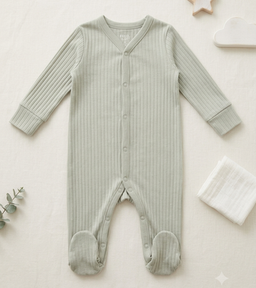 Sage Green Ribbed Footed Romper