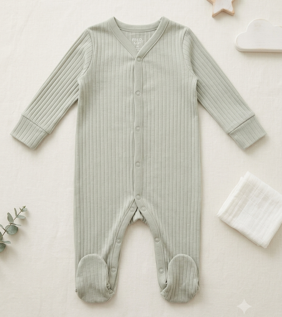 Sage Green Ribbed Footed Romper