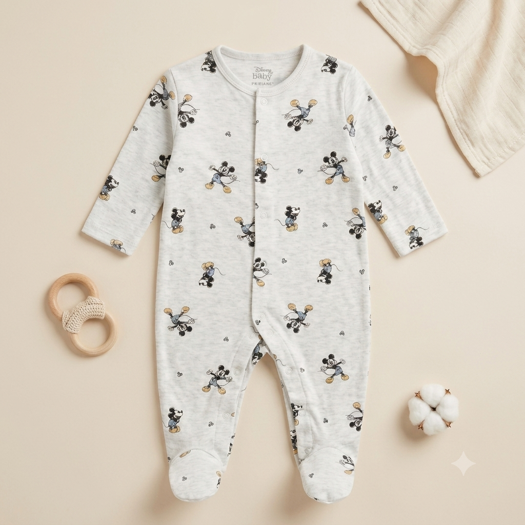 Mickey Mouse Printed Footed Romper