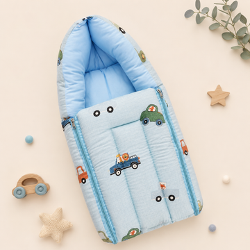 Sky Blue Cars Muslin Carry Bed