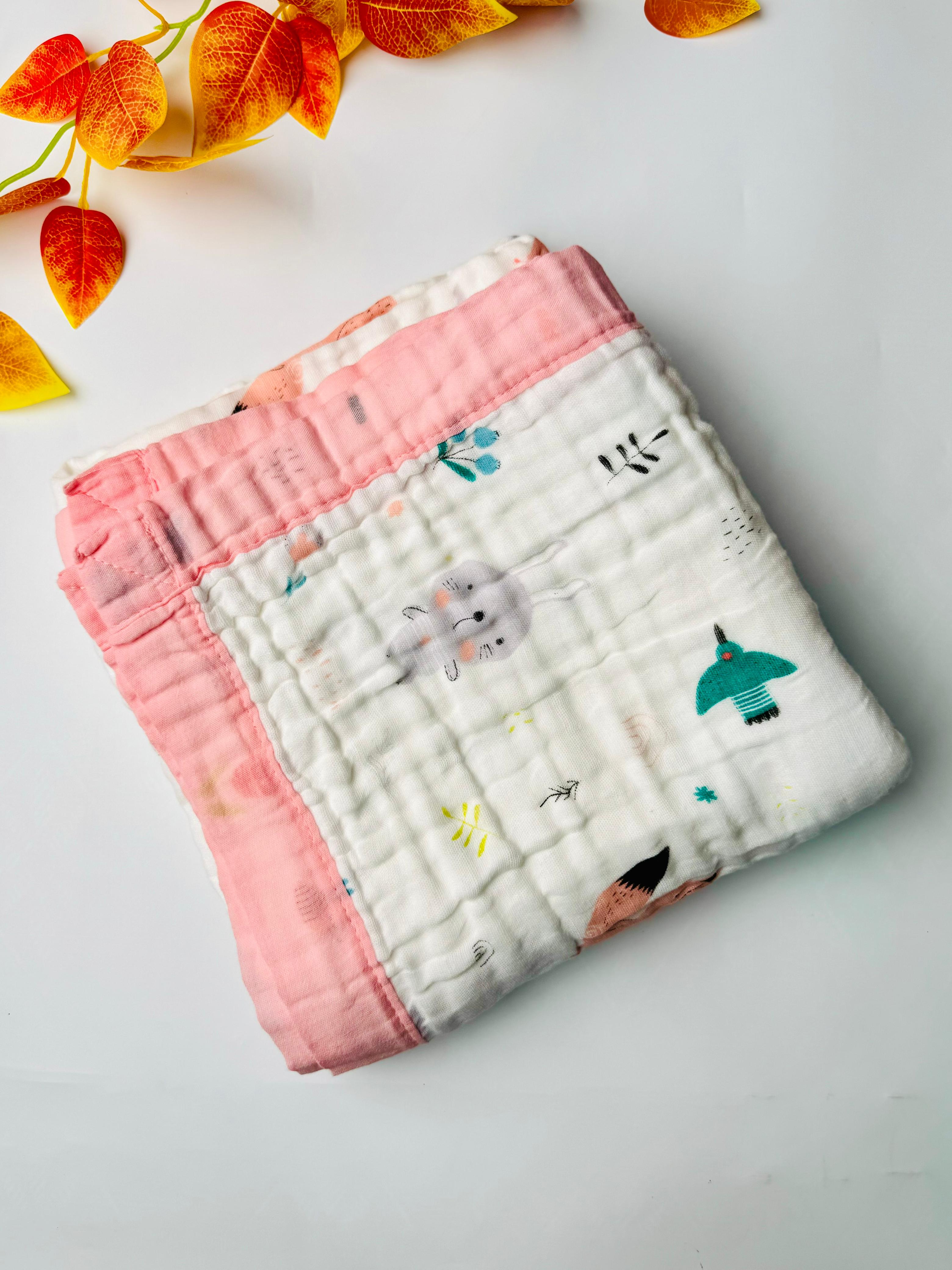 6 layer blanket -Baby Pink Fox