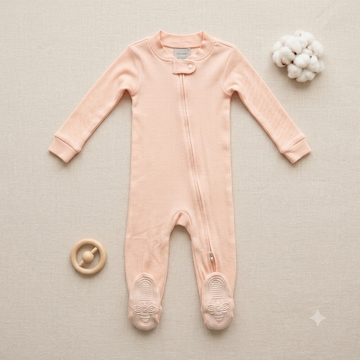 Peach Ribbed Footed Romper