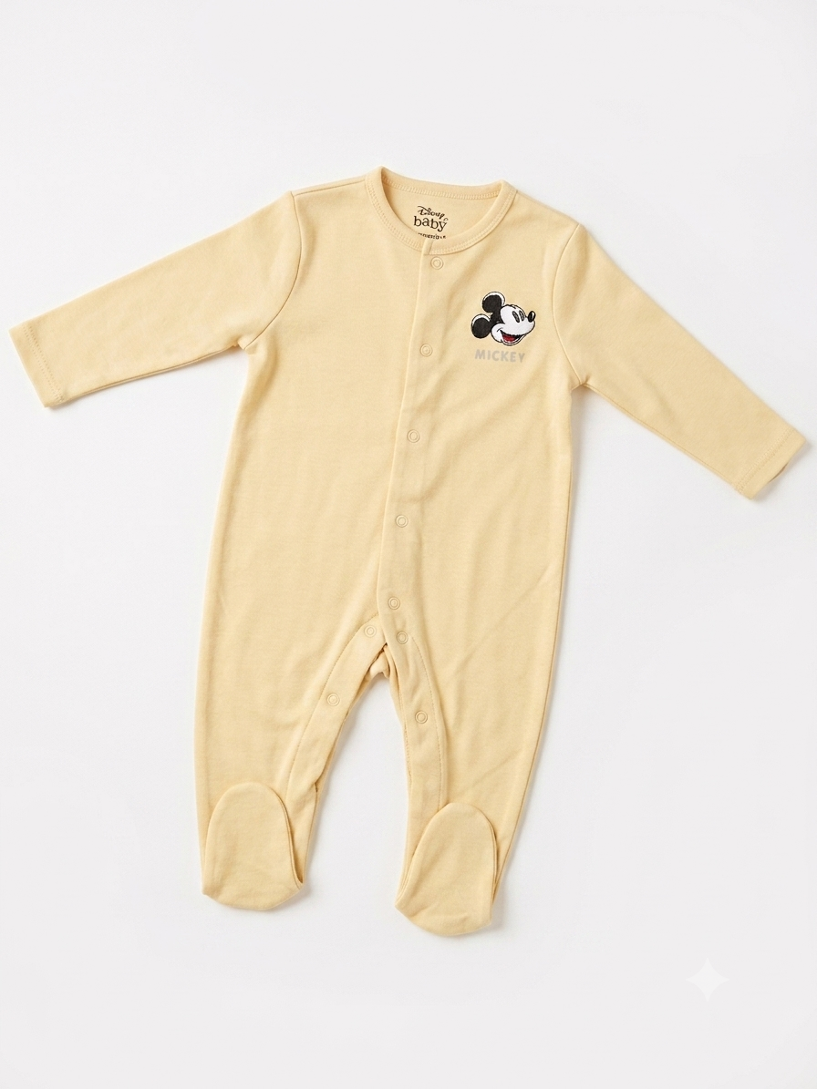 Cream Yellow Mickey Mouse Footed Romper