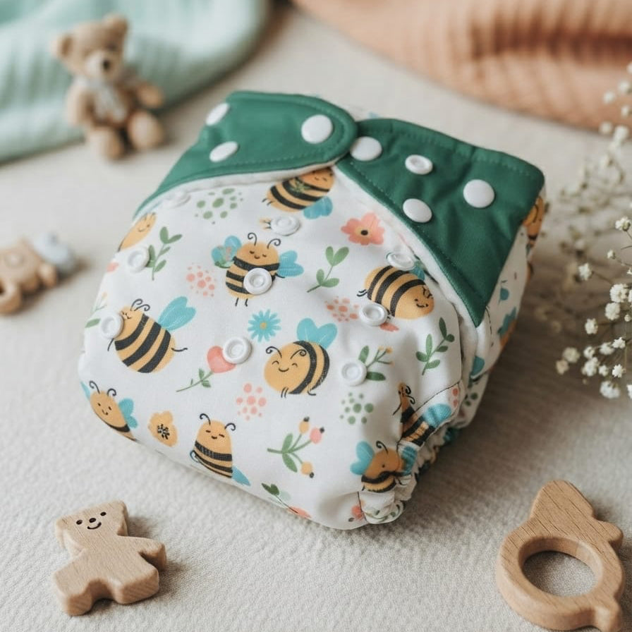 Reusable Cloth Diaper-Bees(Green)